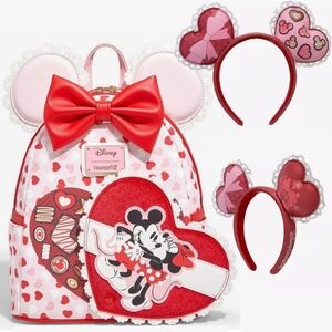 Disney Loungefly Minnie Mouse Heart Backpack and Headband Set
